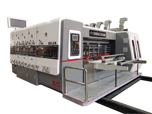 3 Kleuren Slotting Die Cutting Gekrompen karton Flexodrukmachine voor het maken van kartonnen dozen