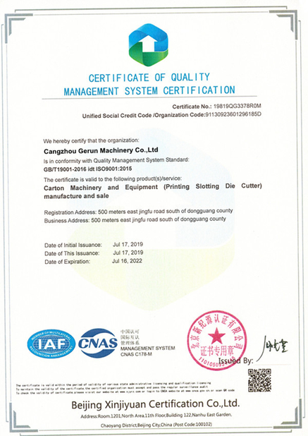 China Cangzhou Gerun Machinery Co.,Ltd certificaten